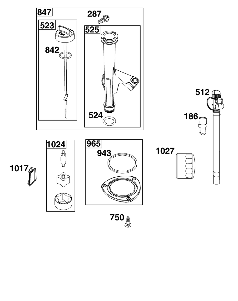 Lubrication Group Diagram and Parts List for 44U877-0045-G1  Briggs and Stratton Engine